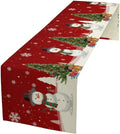 Christmas Table Runner, Snowman Rustic Red Snowflake Winter Table Cloth Kitchen by Unknown