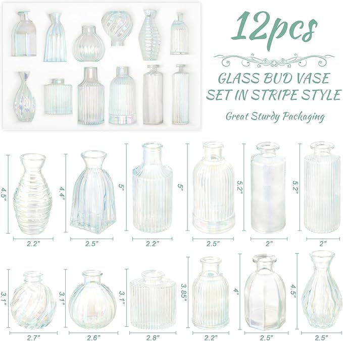 Bud Vases Set of 12, Iridescent Glass Vase - Image 2