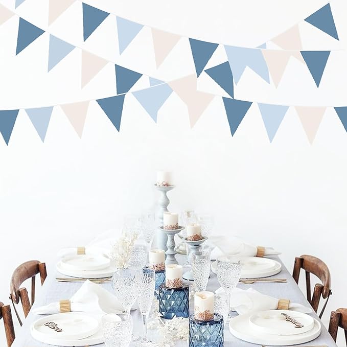 32Ft Blue Party Decorations Retro Blue Triangle Banner Flag Pennant Bunting - Image 5