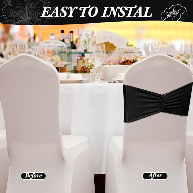 Moukeren 100 Pcs Spandex Chair Sashes Bows Bands Slider Sashes - Image 4