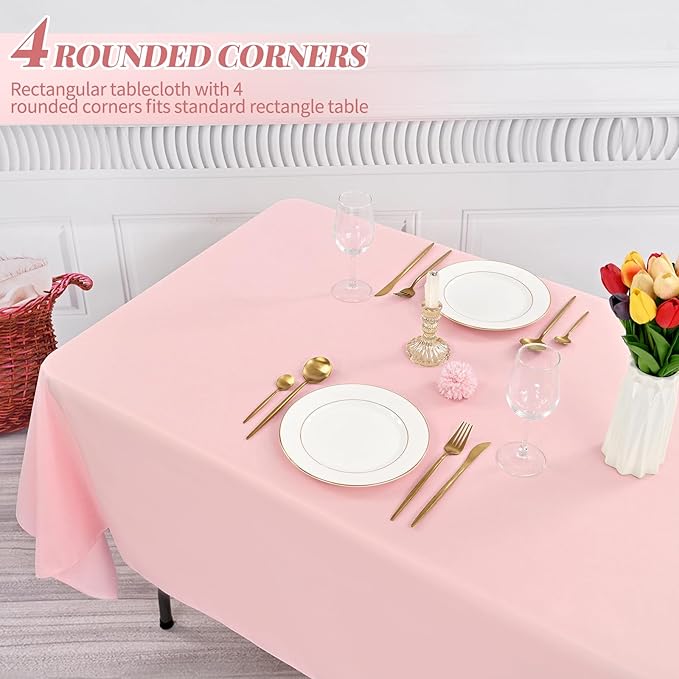 12 Pack 60 x 102 Inch Rectangle Tablecloth Pink Polyester Tablecloth - Image 4