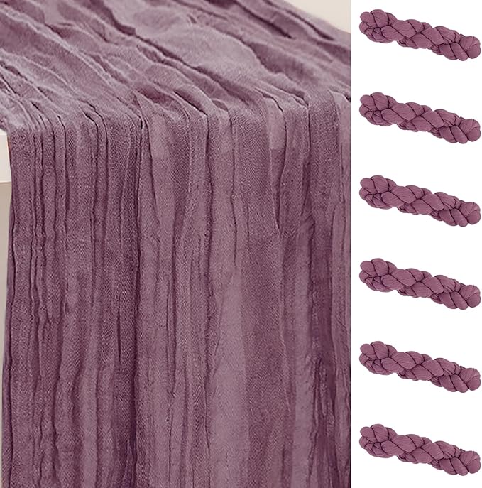6 Pack Dusty Purple Cheesecloth Table Runner 35x120 Inch 10Ft Rustic Gauze by SuBleer