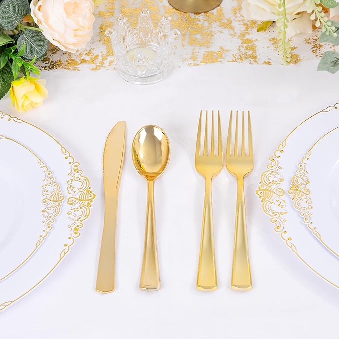 300 Pieces Gold Plastic Silverware - Image 9