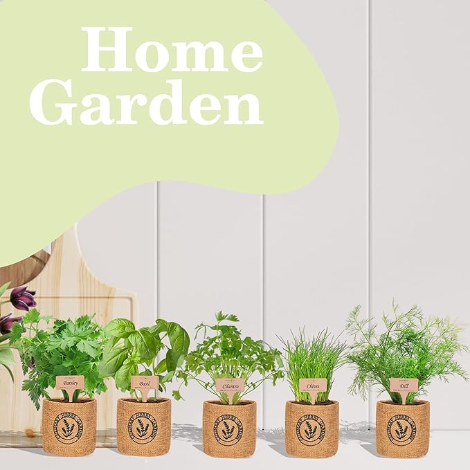 5 Herb Indoor Garden Kit-Burlap Pots, Organic Seeds & Complete Growing Herb - Image 5