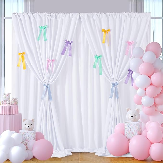 White Wedding Backdrop Curtain : 2 Panels 5.8×8ft Backdrop DIY Creative - Image 4