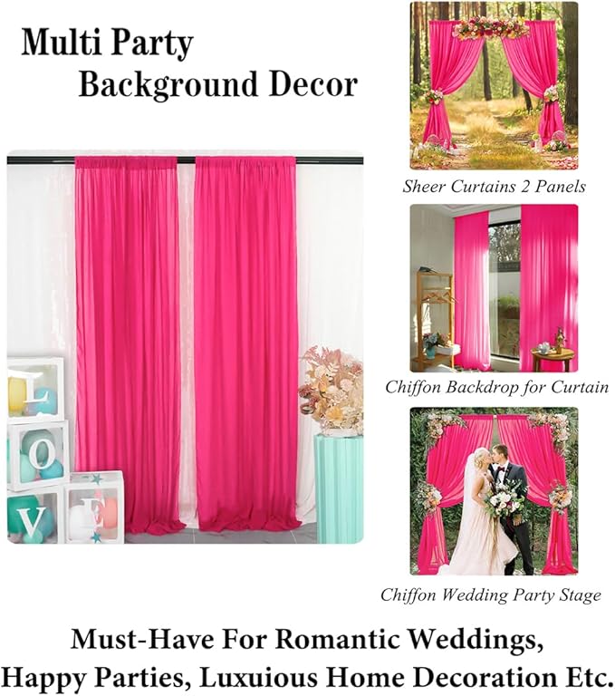 DUOBAO Hot Pink Chiffon Backdrop Curtains - Image 7