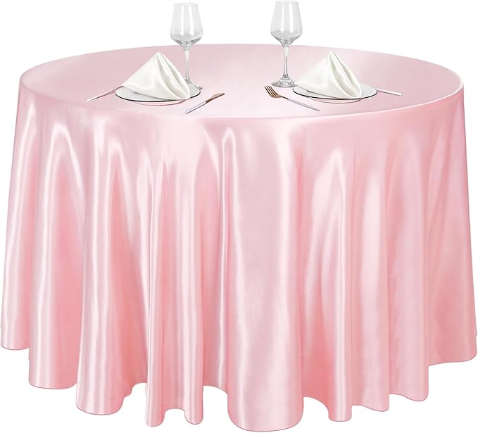 Ruisita 120 Inches Round Satin Tablecloths Light Pink Overlay Round Satin Table by Ruisita