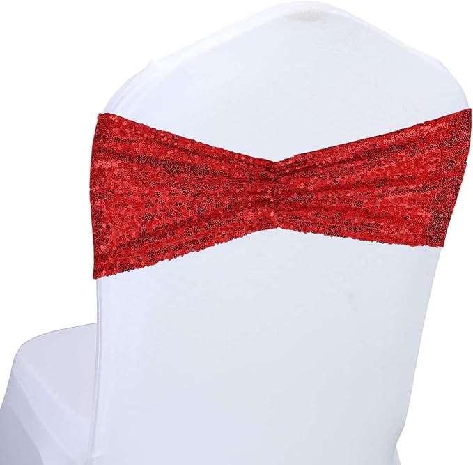 SquarePie Pack of 100 Chair Sashes Sparkly Red Sequin Bands by SquarePie
