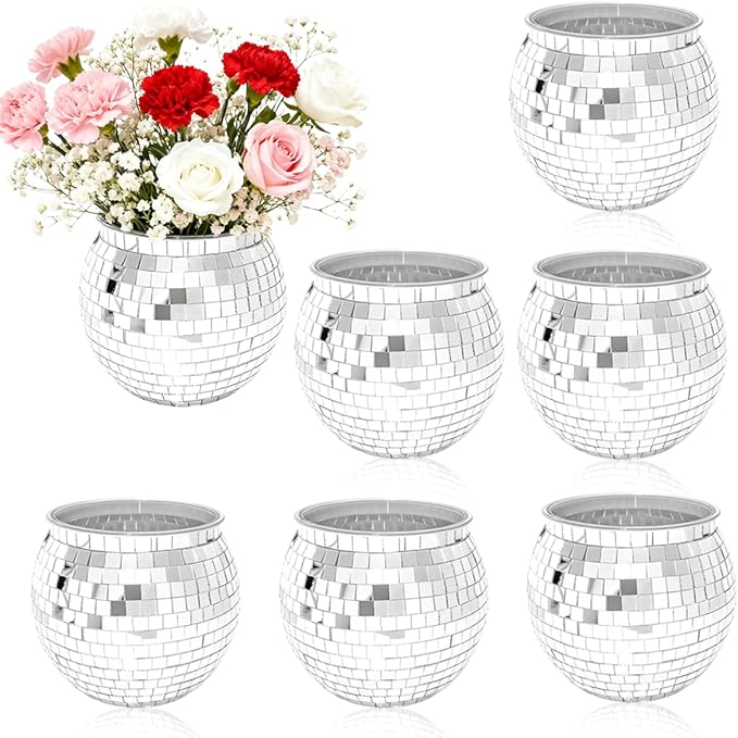 6 Pcs Disco Ball Vases, Office Table Decorations by Unknown