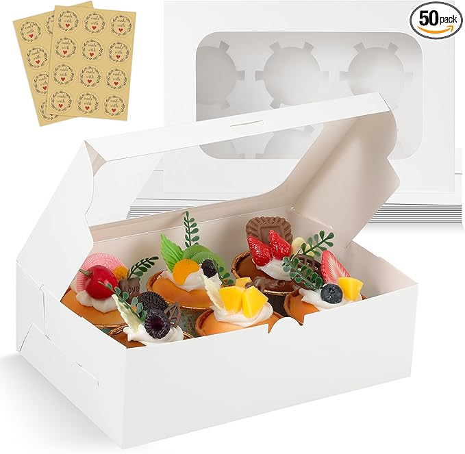 White Cupcake Boxes Holds 6 Standard Cupcake Container, 50 Packs, Pastry and by KGVZPT