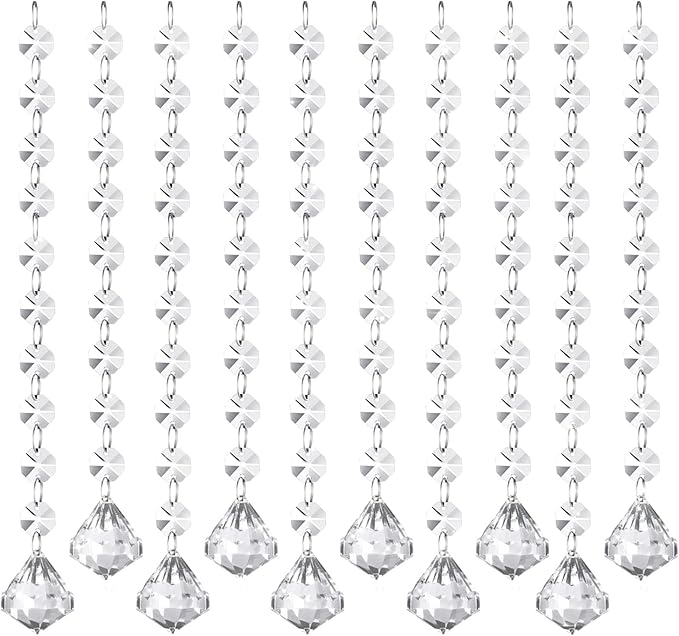 10 PCS Crystal Garland Strands, 33ft Hanging Crystal Strings by Tisspoms