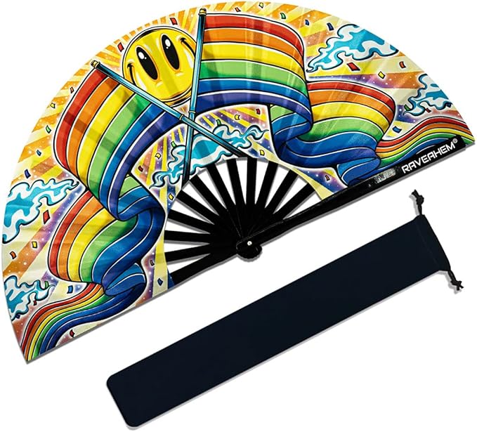 13" Large Rave Fan Bamboo, Folding Clack Hand Fans Foldable - Image 4