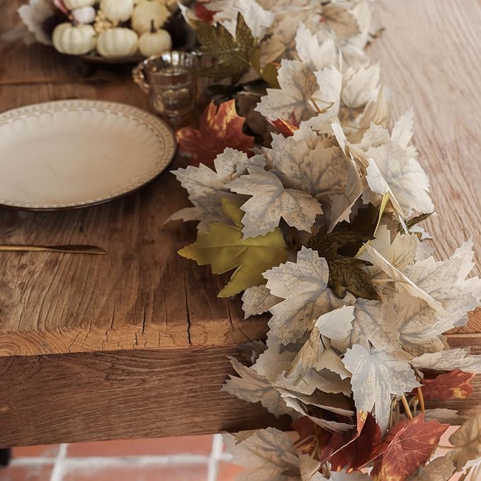 PARTY JOY 6PCS Leaf Garland, 5.6Ft Halloween Garland Artificial Maple Leaf - Image 8