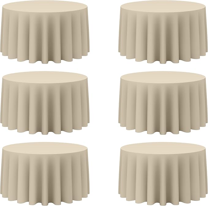 BRILLMAX 6 Pack Beige Round Tablecloths 120 Inch by BRILLMAX
