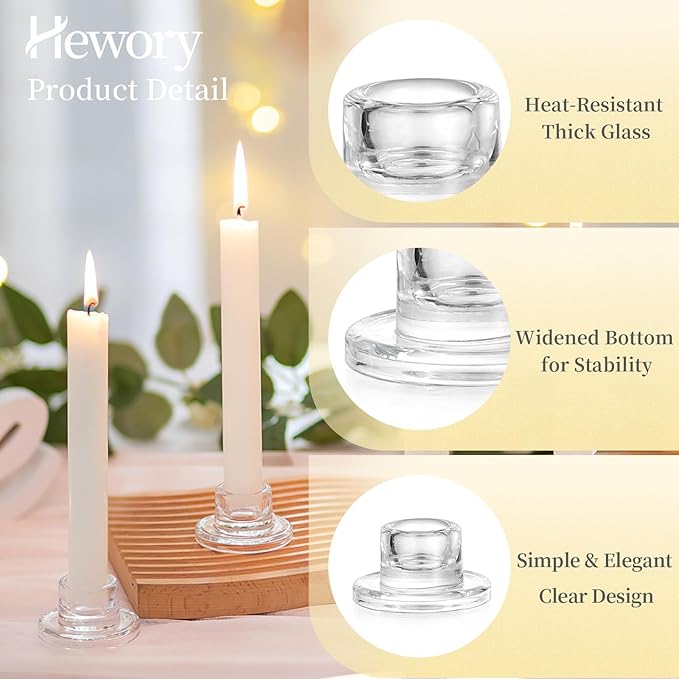 Hewory Glass Taper Candle Holders: 20 PCS Candlestick Holders Clear Short - Image 5