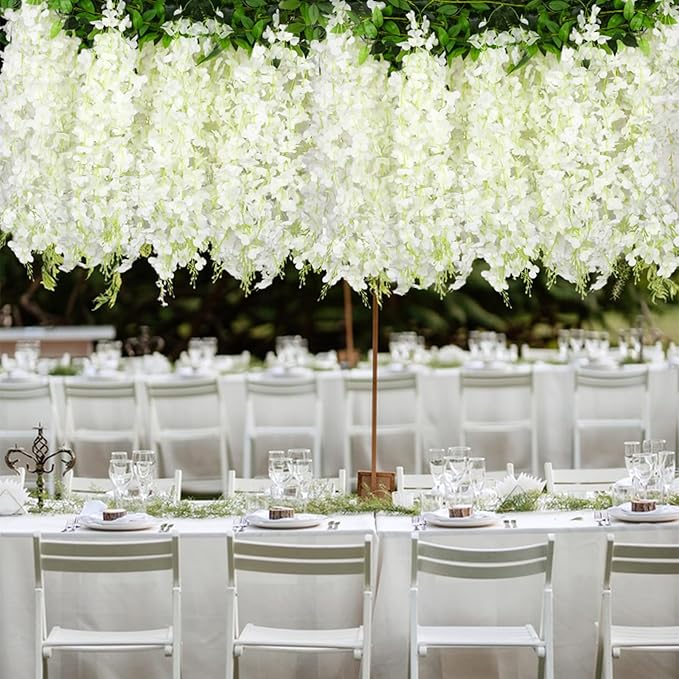 Wisteria Artificial Flowers Garland，10Pcs Total 60ft Silk Fake White Wisteria - Image 6
