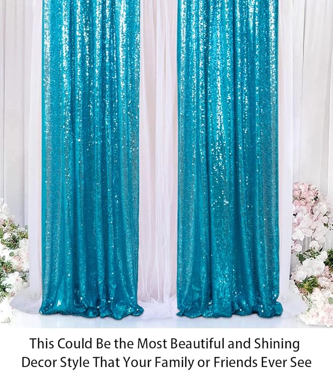 ShinyBeauty Sequin Curtains 2 Panels Turquoise 2FTx8FT Sequin Photo Backdrop - Image 4