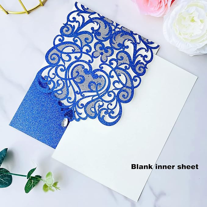 Hosmsua 50PCS Wedding Invitations Cards 5 x 7.3 Inch Laser Cut Hollow Rose - Image 2
