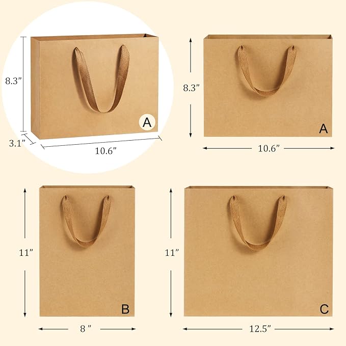 BagDream Paper Bags 10.6x3.1x8.3 25Pcs Gift Bags Heavy Duty Kraft Brown Gift - Image 2