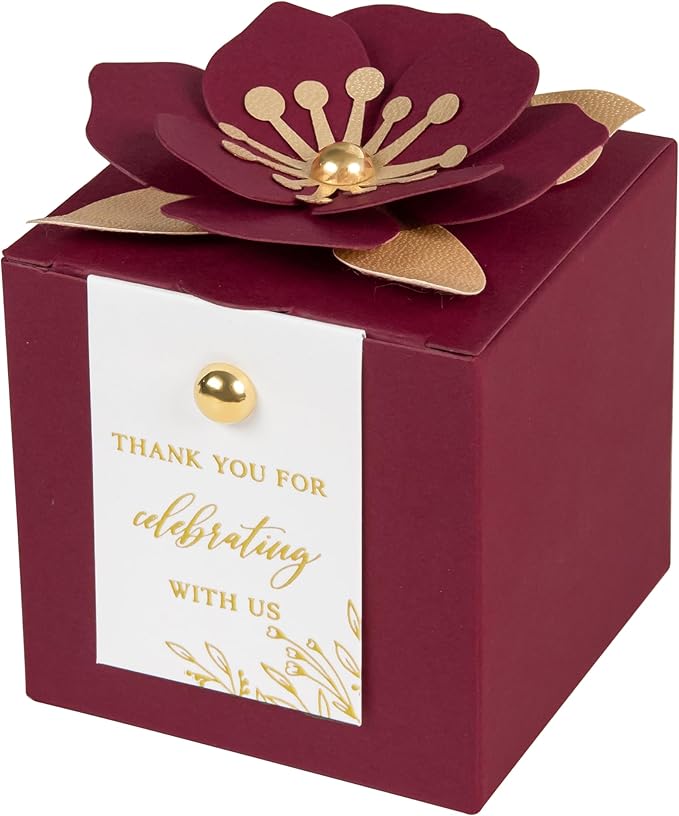 FEIYI 20 PCS Favor Boxes, 3 In 1Burgundy Candy Boxes by FEIYI
