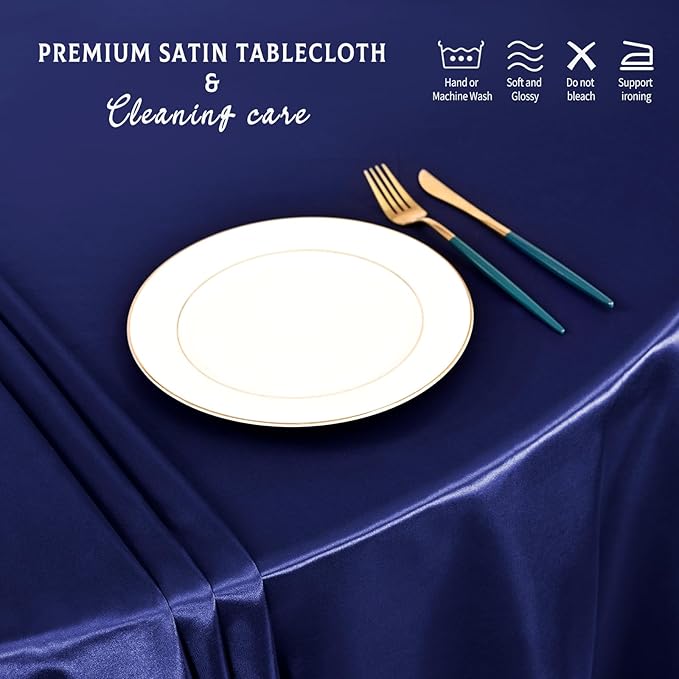 10 Packs Satin Tablecloth 120 Inch Navy Blue Round Table Cloth Silk Tablecloth - Image 5