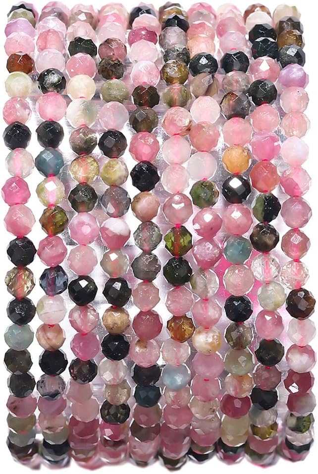 Faceted Natural Tourmaline Stone Round Loose Semi Gemstone Beads by Beadia