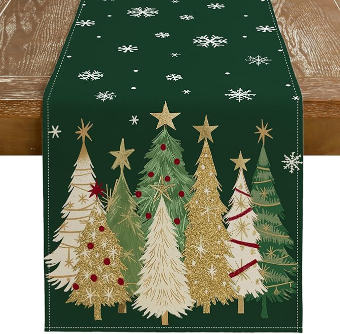 GEEORY Christmas Table Runner 13x120 Inch, Xmas Trees Snowflakes Holiday by GEEORY