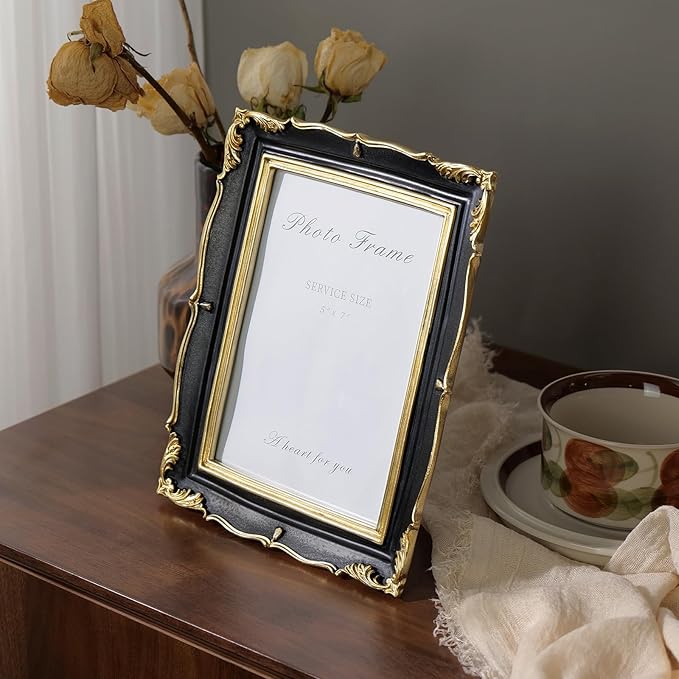 Cuspin Vintage Picture Frame 5x7 Black and Gold Frame, Ornate Textured - Image 7