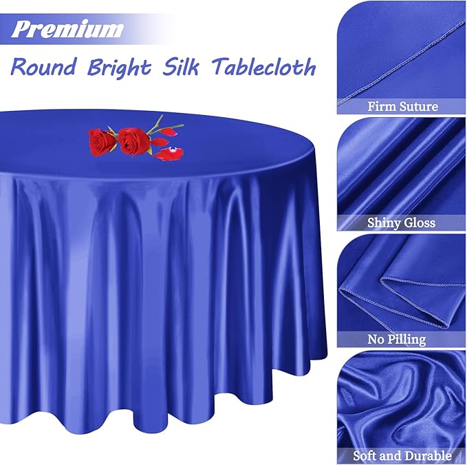 fani 12 Pack 108 Inch Royal Blue Satin Tablecloth - Image 4