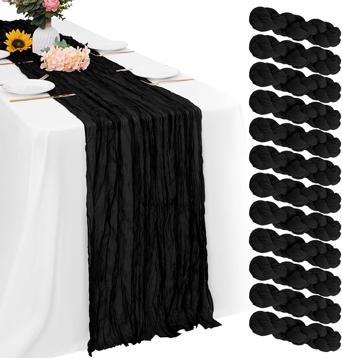Aktor 12 Pack Black Table Runner Boho Cheesecloth Table Runner Semi Sheer Gauze by Unknown