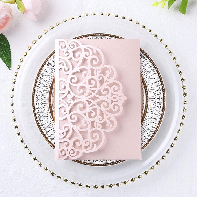 PONATIA 5.12 x 7.2 Inches 20PCS Tri-Fold Laser Cut Wedding Invitation Pocket - Image 8