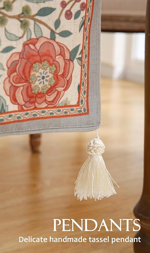 Floral Cloth Small Runner for Table, Decorative Linen 63 Inches Long Table - Image 7