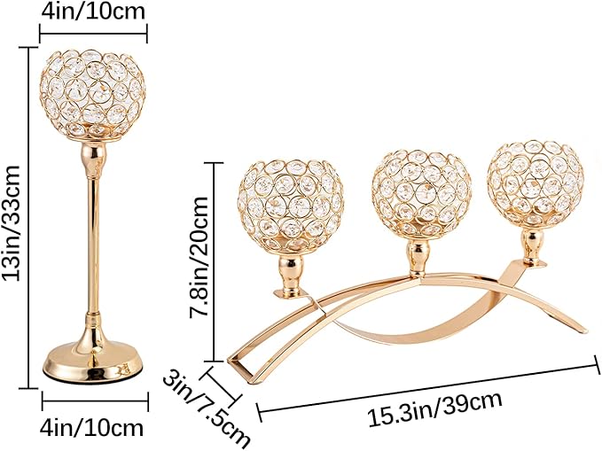 Vincigant Gold Crystal Candle Holders Set of 8 - Image 3