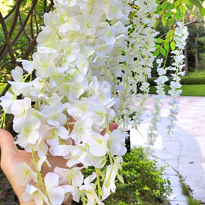 24 Pack Artificial Fake Wisteria Vine Ratta Hanging Garland Silk Flowers String - Image 3