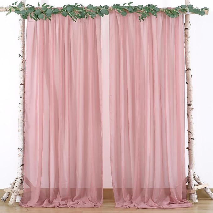PARTISKY 10ftx10ft Dusty Rose Chiffon Sheer Backdrop Curtains, Wrinkle-Free - Image 6