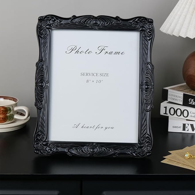 Cuspin Black 8x10 Picture Frame, Vintage Ornate Decorative Hand-Carved Resin - Image 2