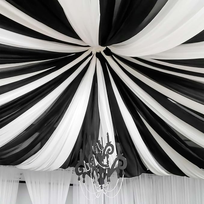 6 Panels Black Ceiling Drapes for Wedding 5ftx40ft Sheer Drapery Chiffon Fabric by REWOMC