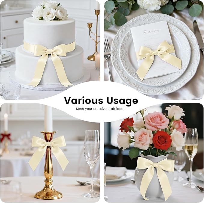 1-1/2 Inch 25 Yards Satin Ribbon Ivory, Solid Color Fabric Ribbon - Image 5
