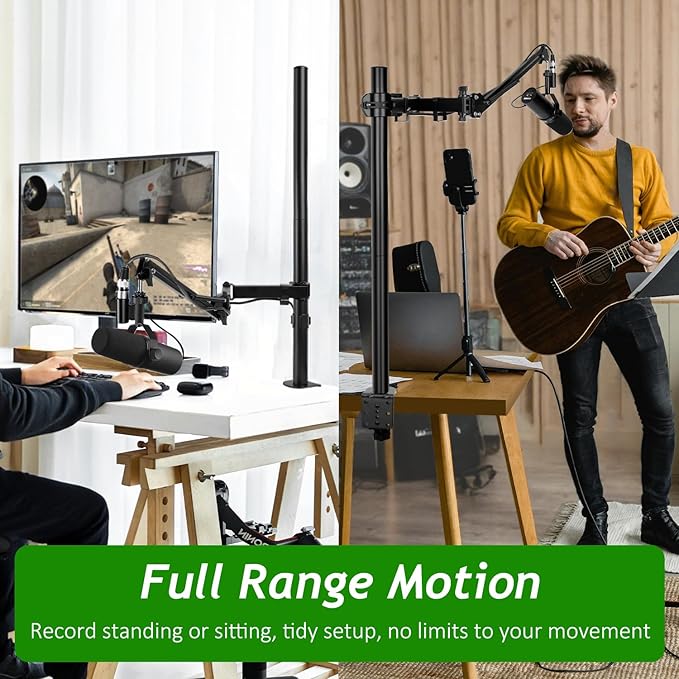 Mic Boom Arm, Adjustable Height Overhead Microphone Stand - Image 3