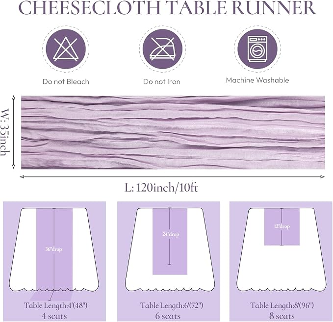 Lilac Purple Cheesecloth Table Runner Boho 10ft Gauze Cheese Cloth Gorgeous - Image 7