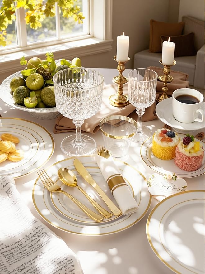 WDF 180 Pieces Disposable Plastic Gold Silverware Cutlery - Image 4