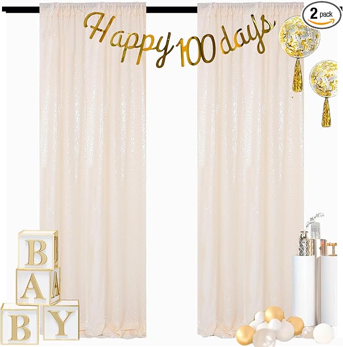 ShinyBeauty Ivory Sequin Backdrop 2pcs 4x7ft | Sparkle Photo Background by ShinyBeauty