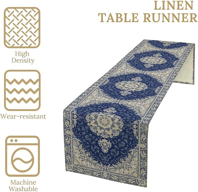 Boho Bohemia Style Dark Blue Table Runner, Country Rustic Farmhouse Magical - Image 5