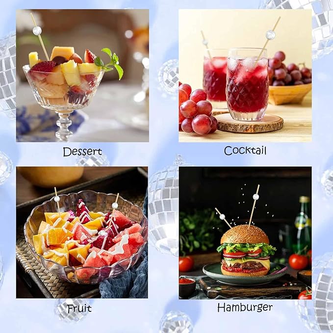 120 Pcs Glitter Ball Cocktail Picks 4.7" Drinks Fruits Hawaiian Party Food - Image 6