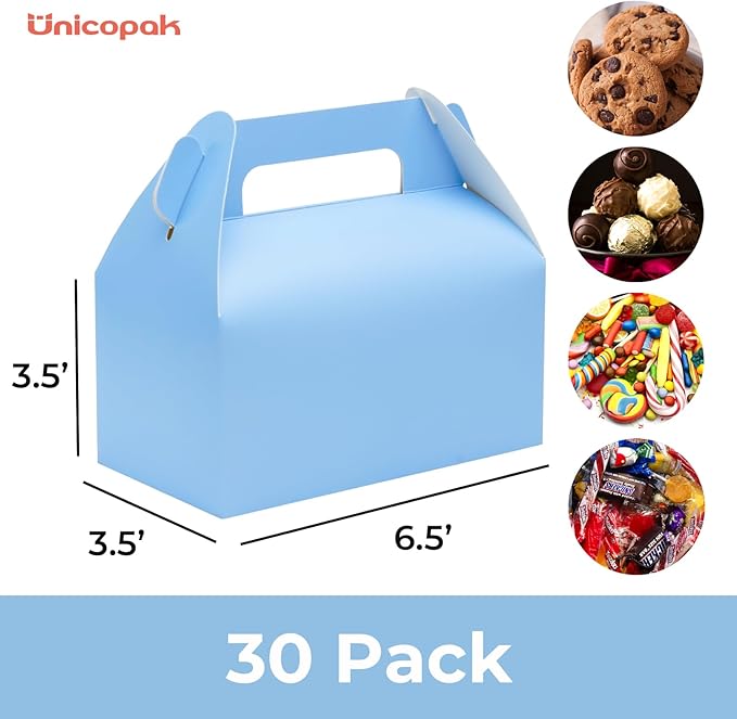 UnicoPak 30 Pack Baby Blue Gable Treat Boxes Party Favor Goodie Bag Boxes - Image 2