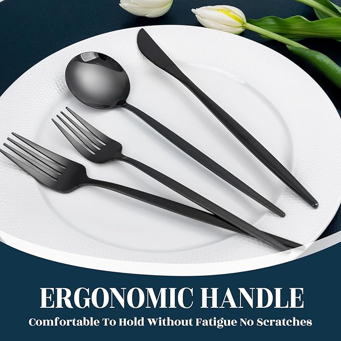 NOCCUR 40-Piece Stainless Steel Black Silverware Set - Image 7