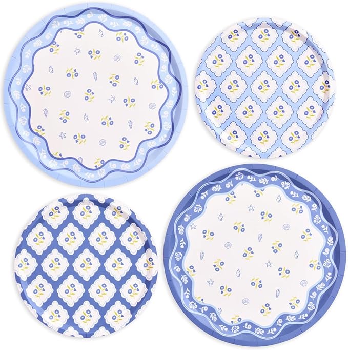 xo, Fetti Blue Coastal Paper Plates | 32 pcs, 2 sizes | Nautical Bachelorette by xoFetti
