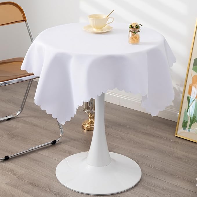 Square White Tablecloth 43 x 43 Inch Polyester Fabric Washable Table Cloth - Image 2