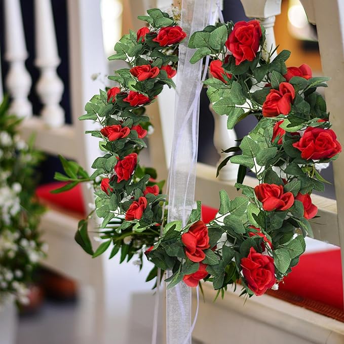 4 Pack Artificial Rose Vine Garland Fake Roses Flowers Plants Vines Hanging - Image 6