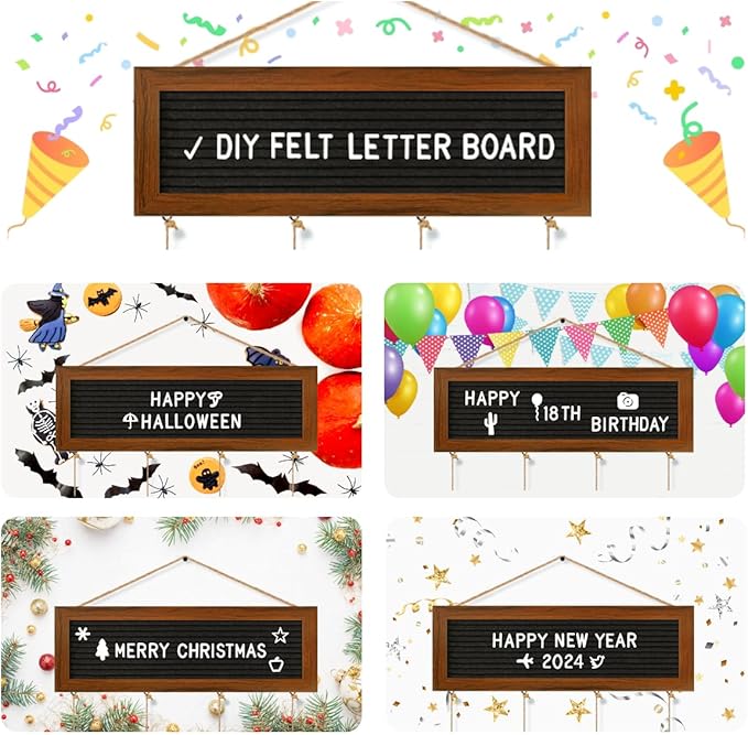 Hanging Photo Display Wall Decor, Picture Frames Collage Felt Letter Board - Image 3